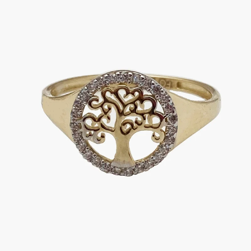 women's rings with modern flair -Stoneset Border Tree of Life Ring (14k)