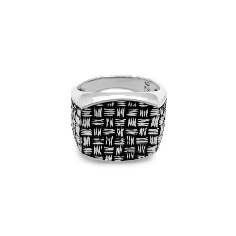 women's rings with round-cut gemstone -Antique-Finish Wicker Signet Ring (Silver)