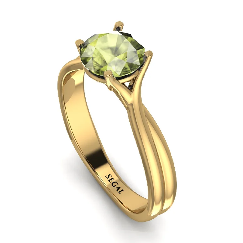 women's engagement rings with mixed gemstone -Solitaire Twist Shank Peridot Ring - Eleanor No. 701