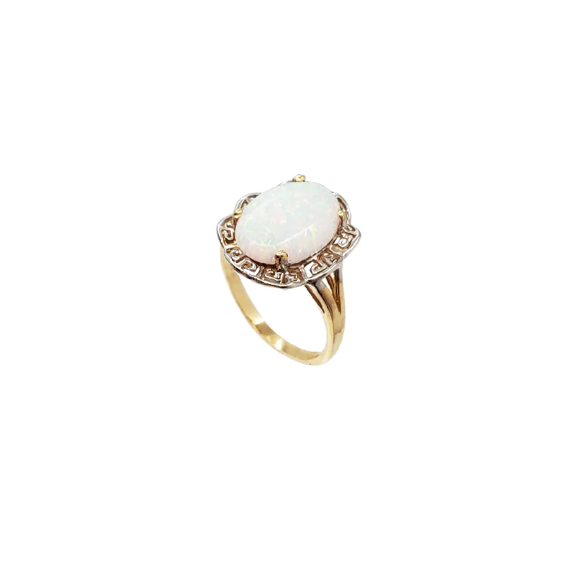 women's rings with statement stone -Greek Key Opal Ring (14K)