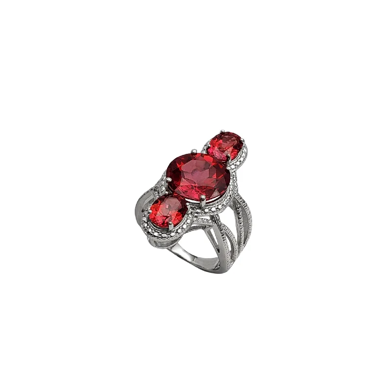 women's rings with gemstone halo -Red Cz Cocktail Ring (Silver)