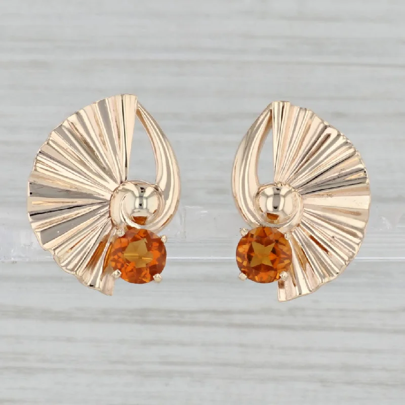 women's earrings with aquamarine -Vintage 0.70ctw Citrine Fan Statement Earrings 14k Yellow Gold Pierced