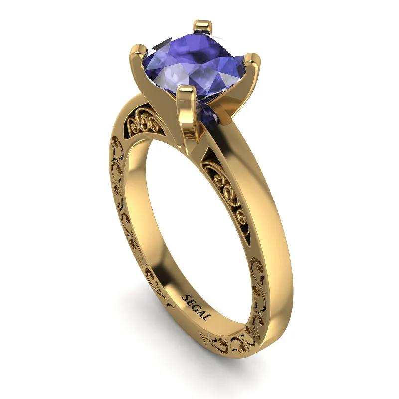 women's engagement rings with large center stone -Vintage Solitaire Tanzanite Ring - Vera No. 201