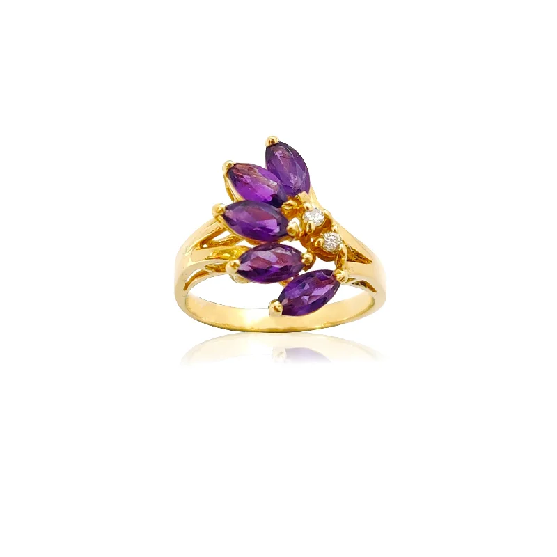 women's rings with layered look -Amethyst Branched Ring (14K)