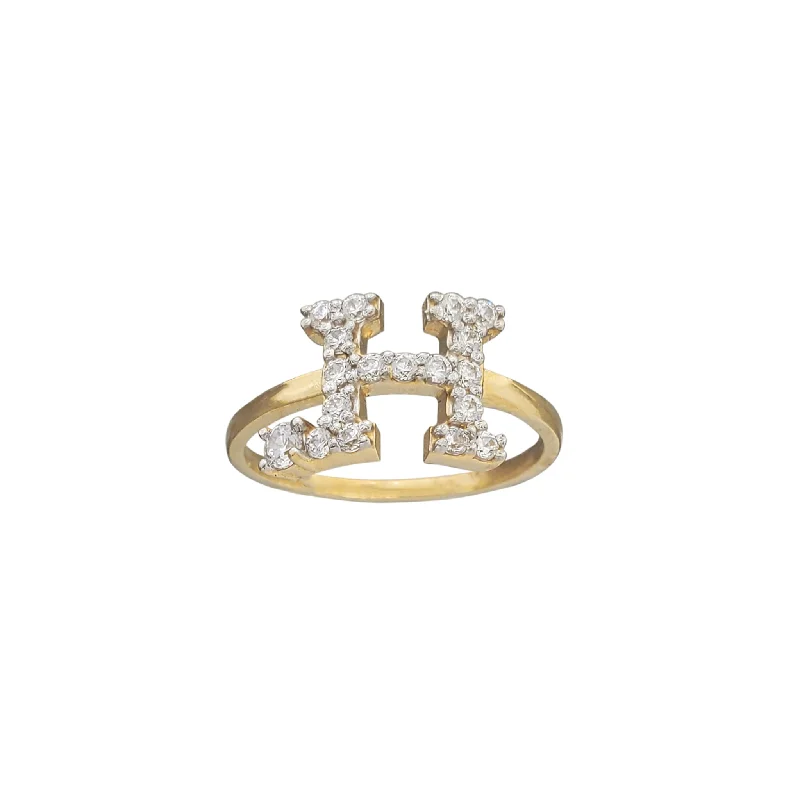 women's rings with oval-cut gemstone -Zirconia Initial Letter "H" Solitaire Ring (14K)