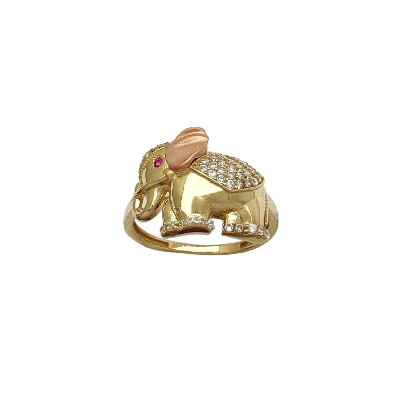 women's rings with white gold band -Pave Two-Tone Elephant Ring (14K)