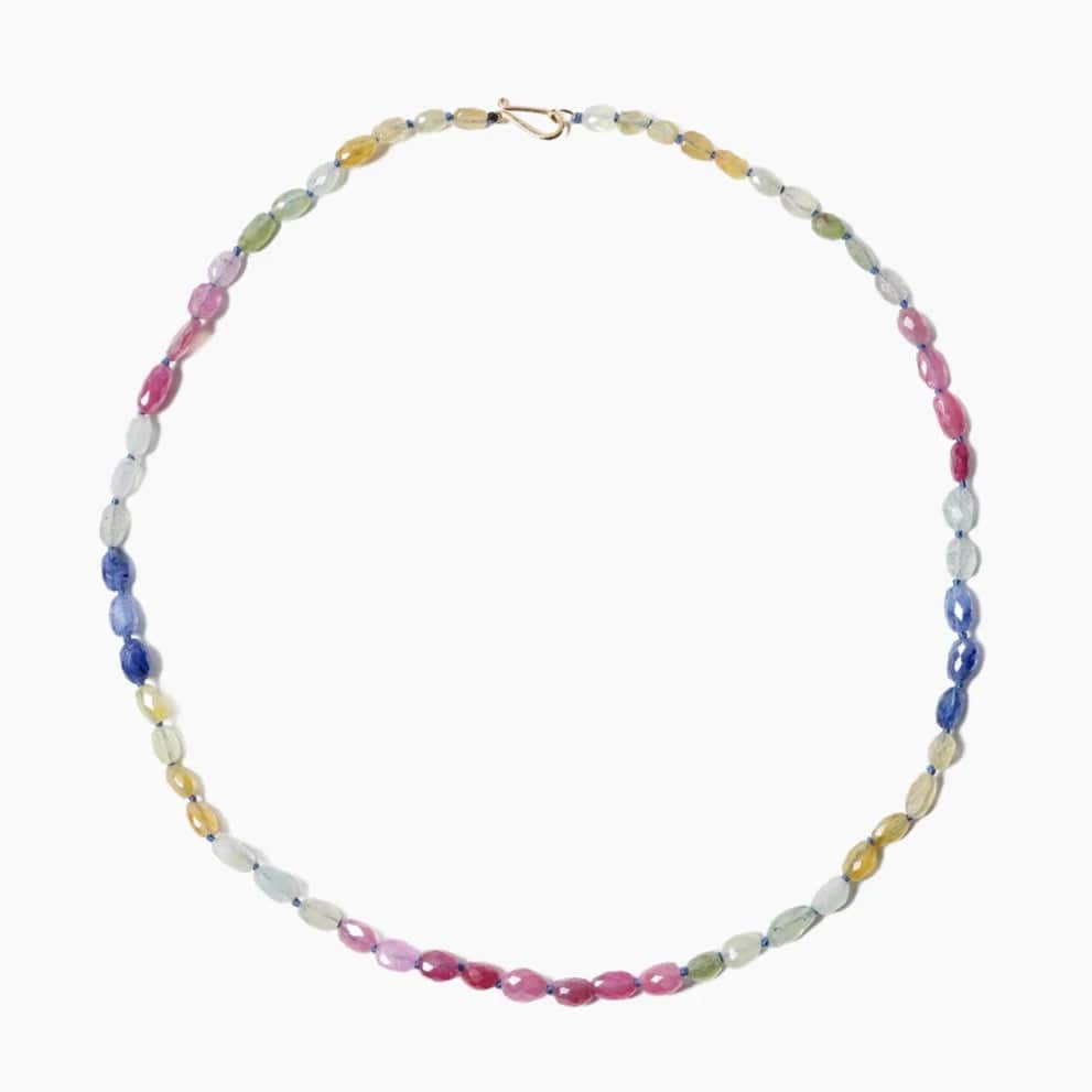 women's necklaces with bold bar design -14K Multi Oval Sapphire Bead Necklace