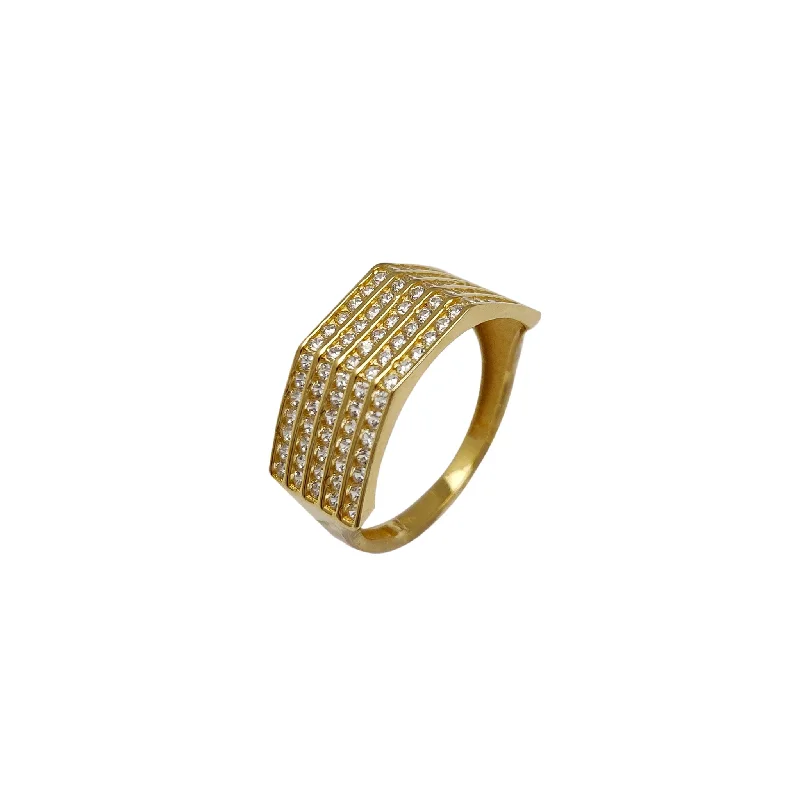 women's rings with solitaire diamond -Iced-Out Half Hex-Nut Ring (14K)