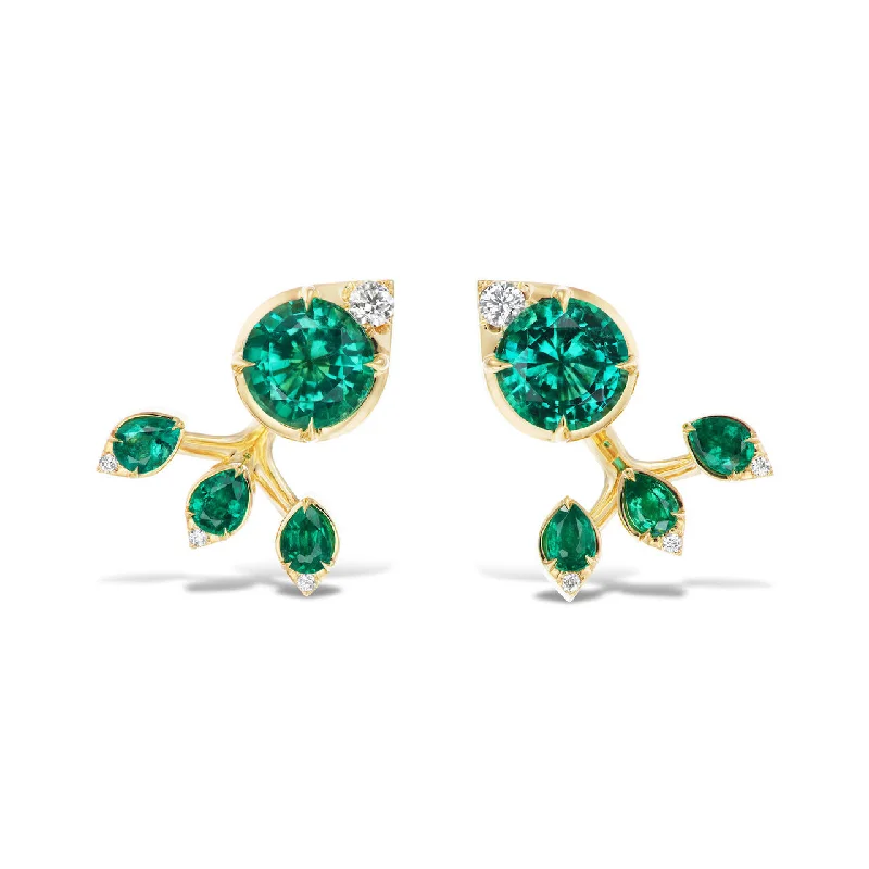 women's earrings with cubic zirconia -EMERALD FEATHER EARRINGS