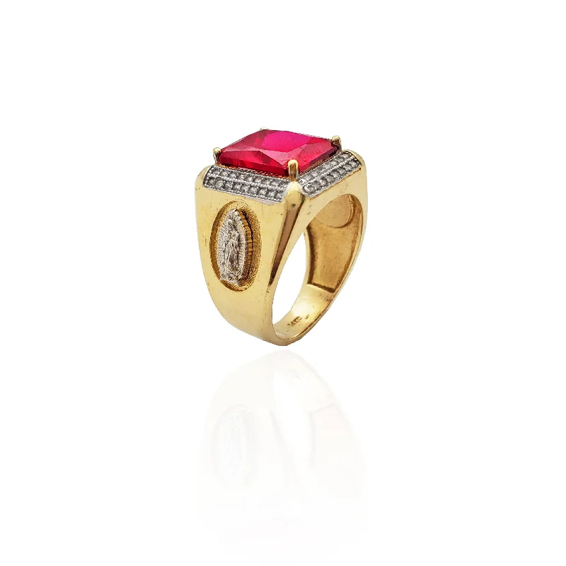 women's rings with customizable design -Saint Mary Red Stone Ring (14K)