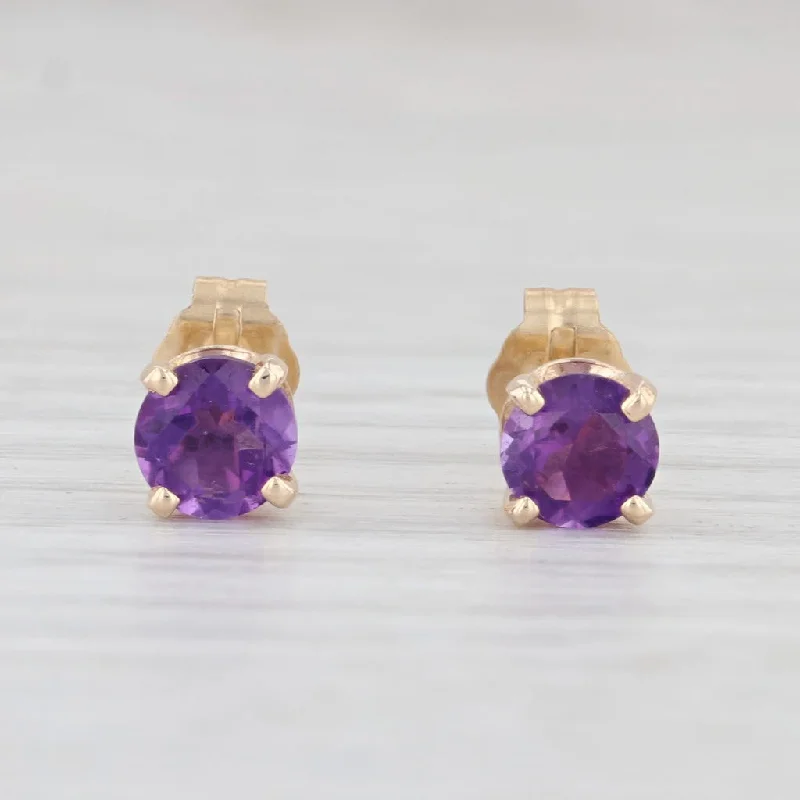 women's earrings gold -New 0.81ctw Round Amethyst Stud Earrings 14k Yellow Gold February Birthstone