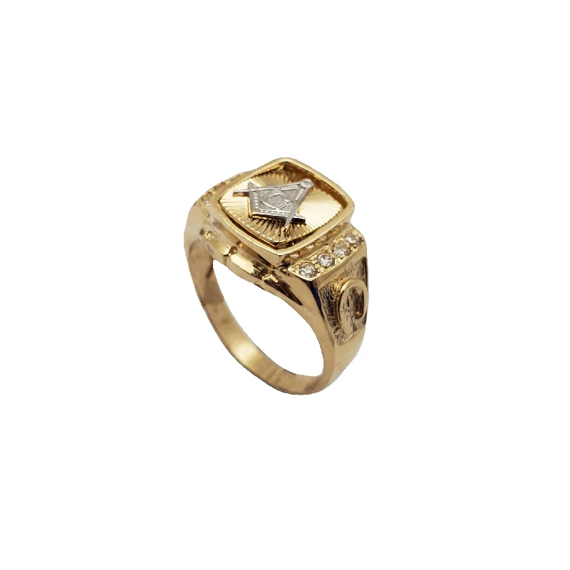 women's rings with gemstone -Square and Compass Masonic Ring (14K)