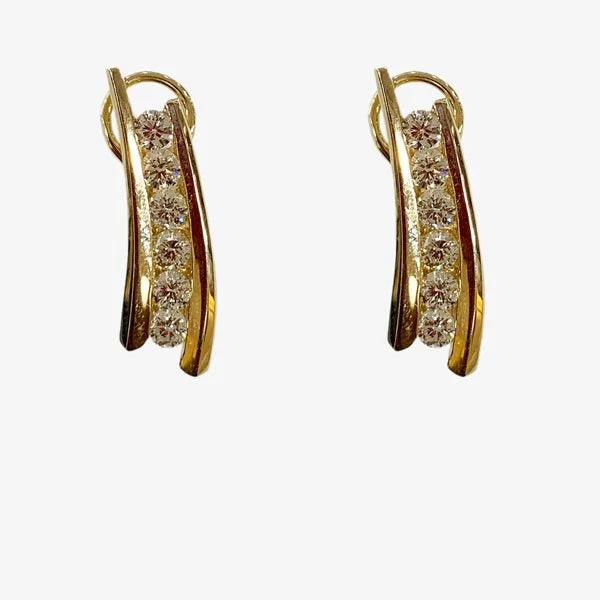 women's earrings with teardrop gemstone -14k Yellow Gold Diamond Earrings