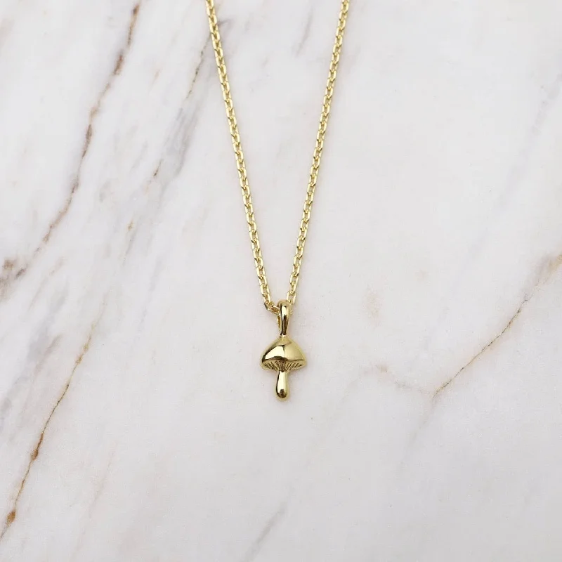 women's necklaces with polished finish -Tiny Mushroom Necklace - Gold Vermeil