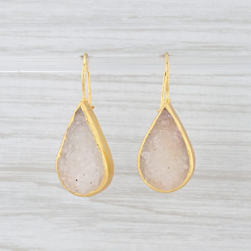 women's earrings with classy studs -New Nina Nguyen Druzy Quartz Teardrop Earrings Sterling Silver 22k Gold Vermeil