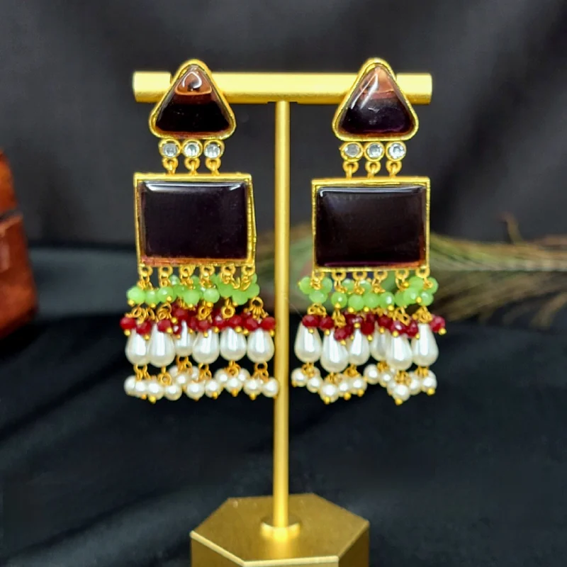 women's earrings with emerald -Amrapali Inspired Big Stone Earrings