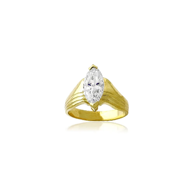 women's rings with statement gemstone -Tapered Marquise Solitaire Ring (14K)