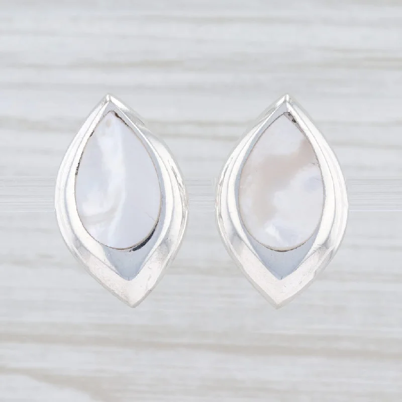 women's earrings with asymmetrical style -New Mother of Pearl Stud Drop Earrings Sterling Silver 925 Pierced