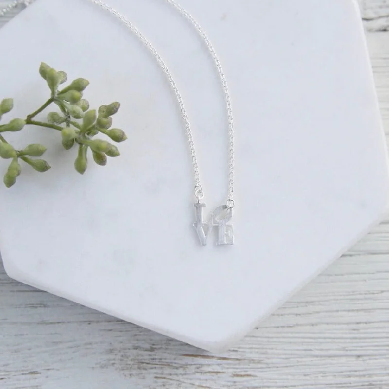 women's necklaces with geometric shape -Matte Silver Mini LOVE Necklace