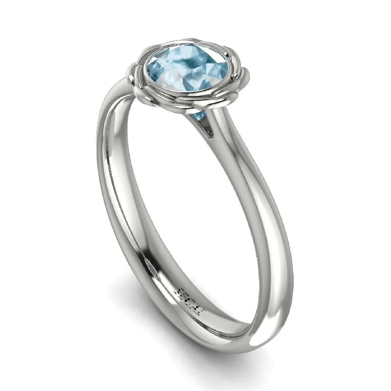 women's engagement rings with pave diamonds -Solitaire Minimalist Aquamarine Ring - Eden No. 403