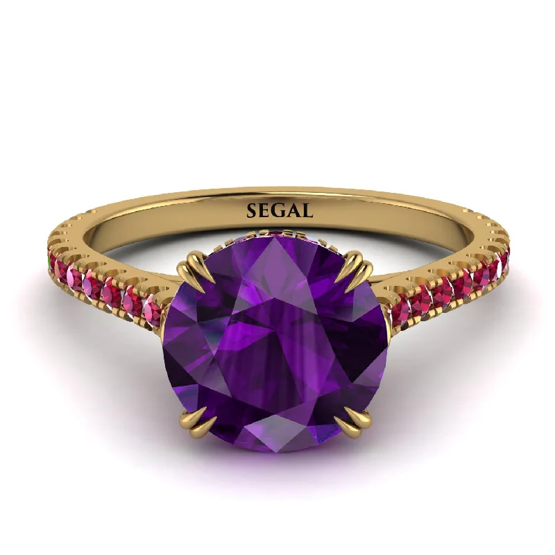 women's engagement rings with sleek finish -Hidden Diamond Double Cat Claw Prongs Amethyst Ring - Hazel No. 310