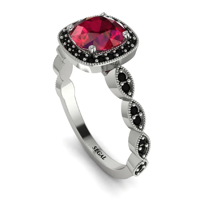 women's engagement rings with marquise cut diamond -Vintage Inspired Ruby Halo Ring - Frances No. 42