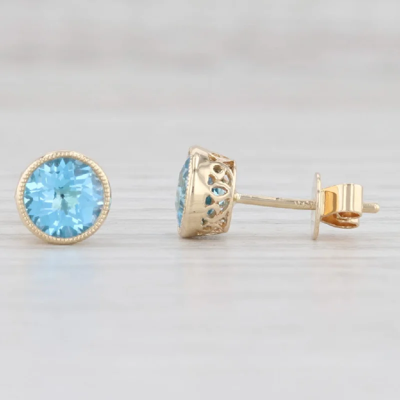 women's earrings with etched detail -New 1.85ctw Topaz Solitaire Stud Earrings 14k Yellow Gold December Birthstone