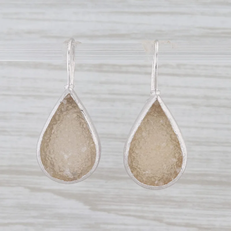 women's earrings with oval design -New Nina Nguyen White Druzy Quartz Teardrop Earrings Sterling Silver