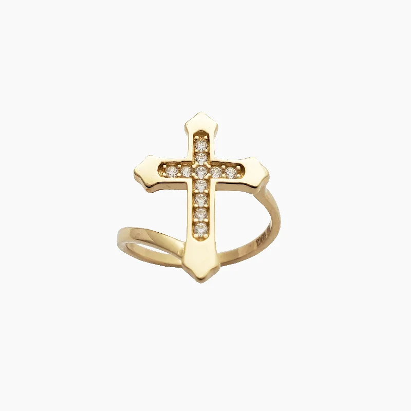 women's rings with customizable design -Cross Ring (14k)