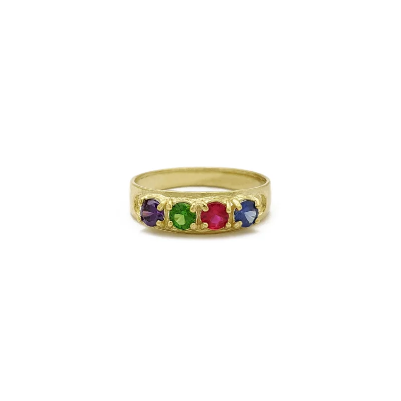 women's rings wedding -Four Birthstones Mom Ring (14K)