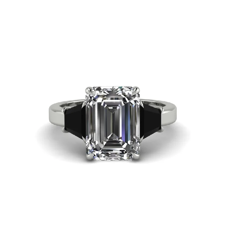 women's engagement rings with cathedral design -Diamond Emerald Cut Three Stone Ring With Custom Baguette - Yvette No. 33