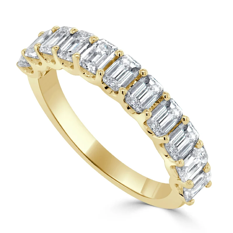 women's engagement rings with custom stone choice -14K Gold & Emerald-Cut Diamond  Band