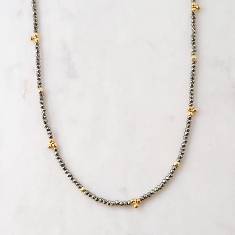 women's necklaces with moonstone charm -Dark Pyrite Tiny Gold Ball Charms Necklace