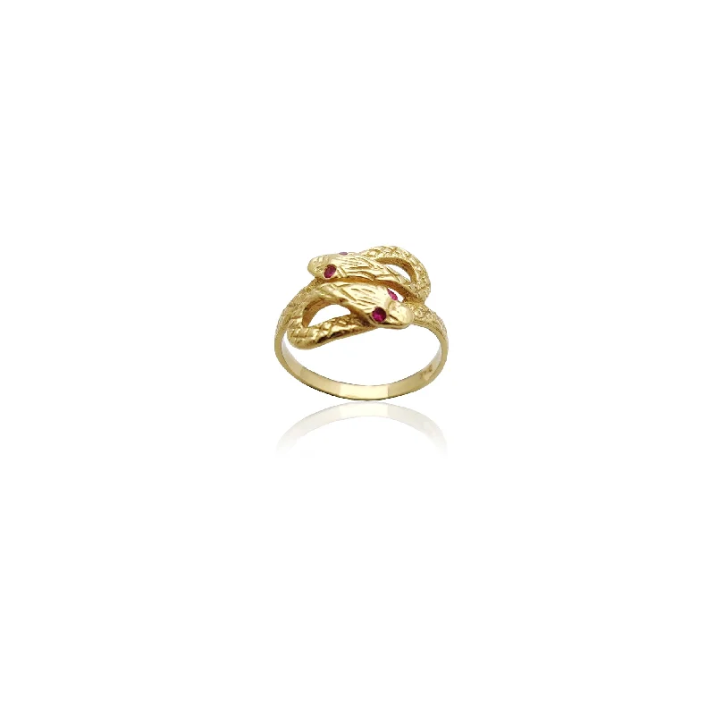 women's rings with pear-cut gemstone -Twin Snakes CZ Ring (14K)