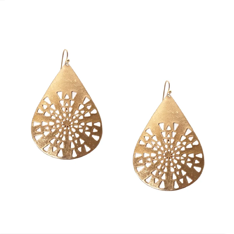 women's earrings with fancy hoop design -Laser Cut Teardrop Earring by Marlyn Schiff