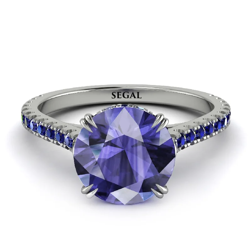 women's engagement rings with custom engraving -Hidden Diamond Double Cat Claw Prongs Tanzanite Ring - Hazel No. 215