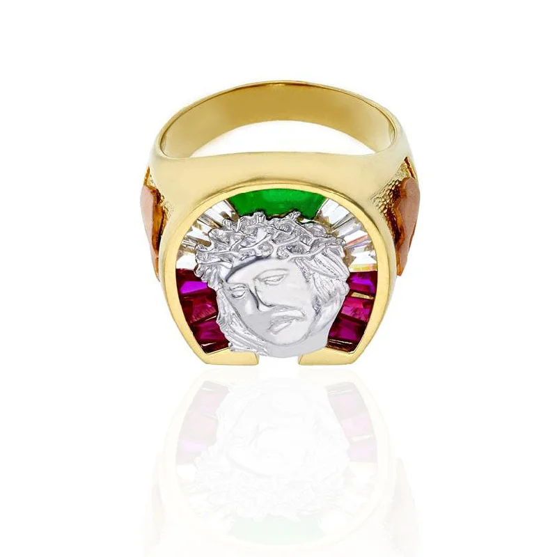 women's rings with solitaire diamond -Jesus Multi-Color CZ Ring (14K)