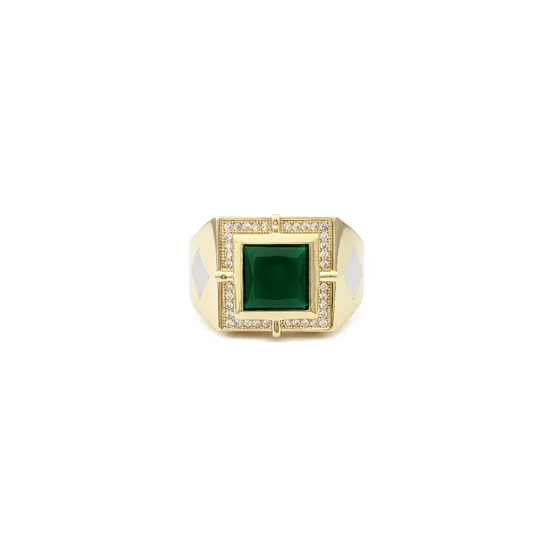 women's rings with bold look -Square Faux Emerald Two-Toned Ring (14K)