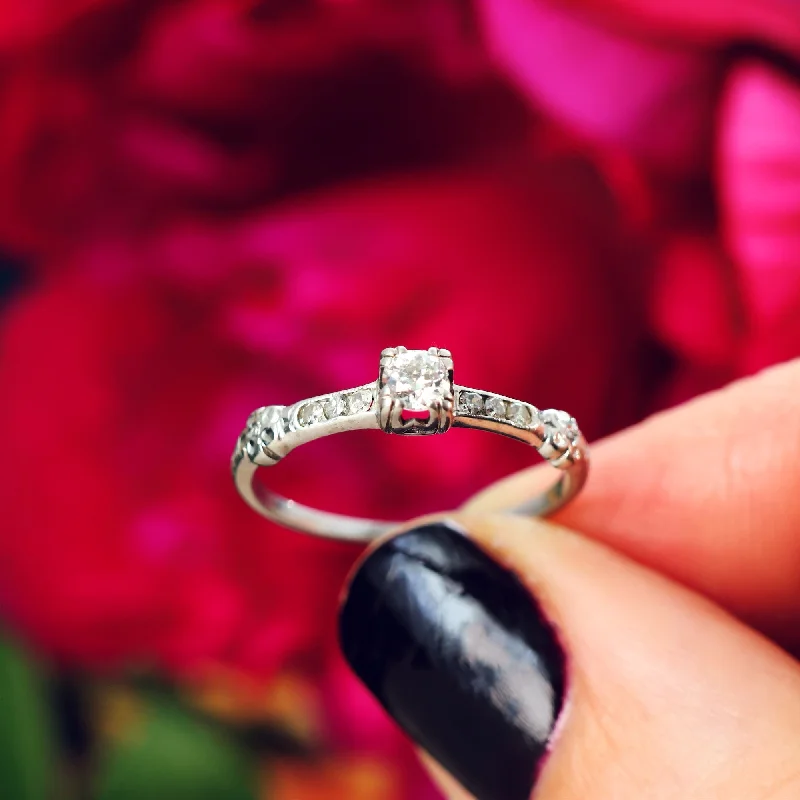 women's engagement rings with diamond band -Sweetheart Vintage Platinum & Diamond Solitaire Ring