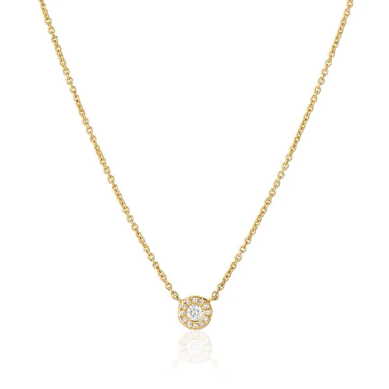 women's necklaces with elegant gemstones -14k Yellow Gold Diamond Halo Necklace