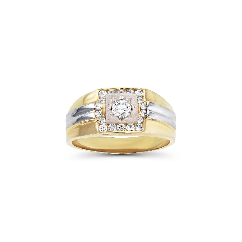 women's rings with luxury finish -Two-Toned Halo Satin North Star Men's Ring (14K)