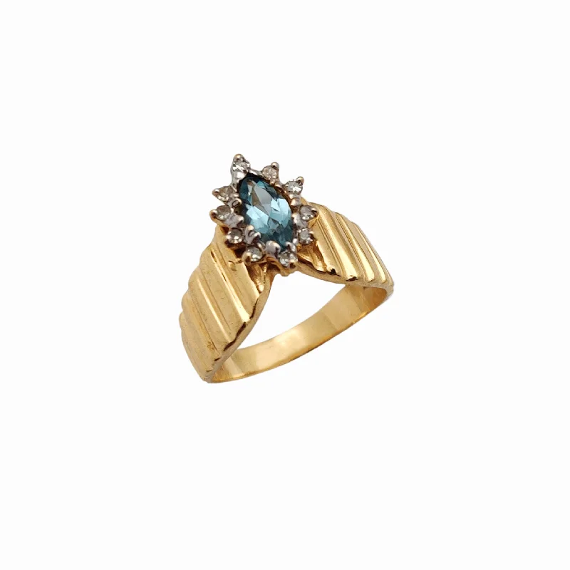 women's rings with diamond halo -Light Blue Marquise Halo Stone Pleated Chevron Ring (14K)