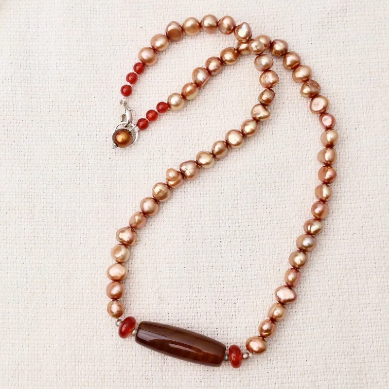 women's necklaces with statement pendant -Copper Pearl with Carnelian Necklace