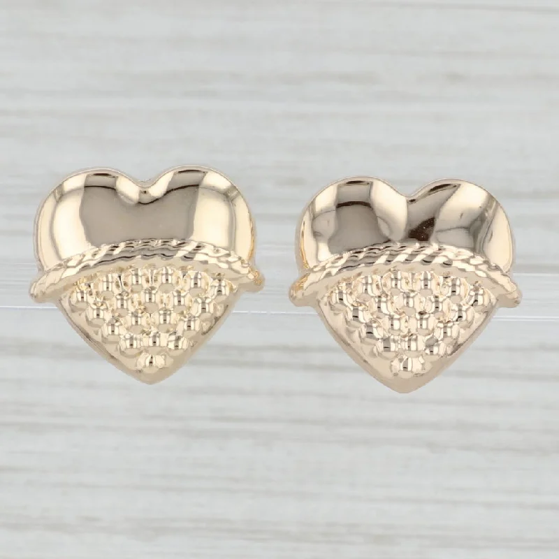 women's earrings with chunky style -Heart Stud Earrings 14k Yellow Gold Light Weight Pierced Studs