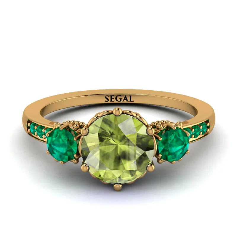 women's engagement rings with split shank -Vintage 3 Stones Peridot Ring With Micro Pave - Luna No. 704