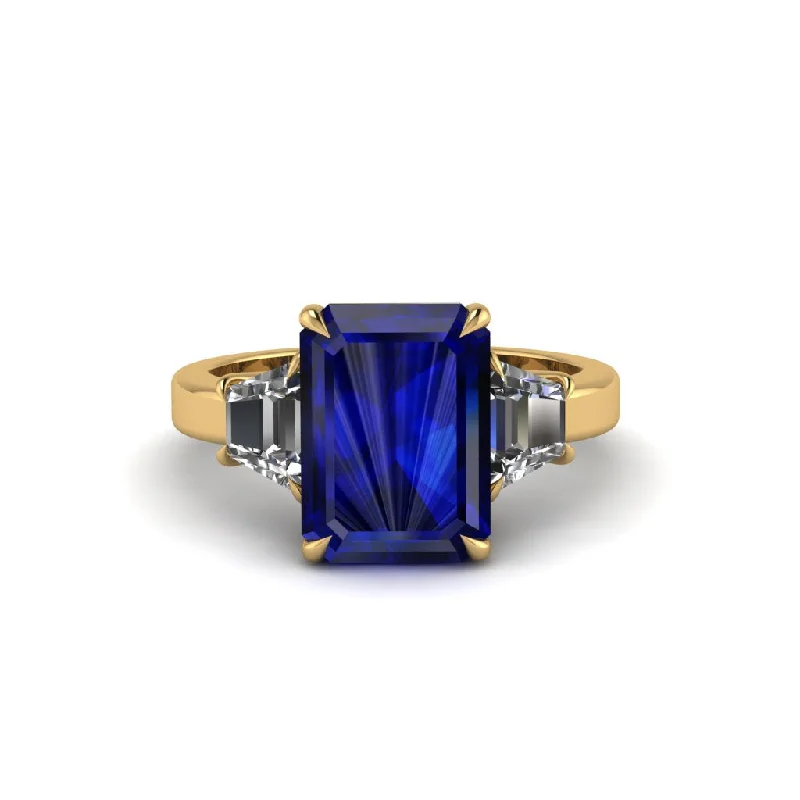 women's engagement rings with classic solitaire -Sapphire Emerald Cut Three Stone Ring With Custom Baguette - Yvette No. 13