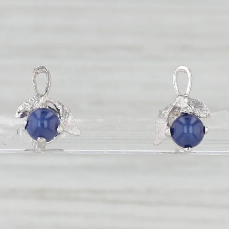 women's earrings with sapphire -Round Cabochon Lab Created Star Sapphire Stud Earrings 14k White Gold