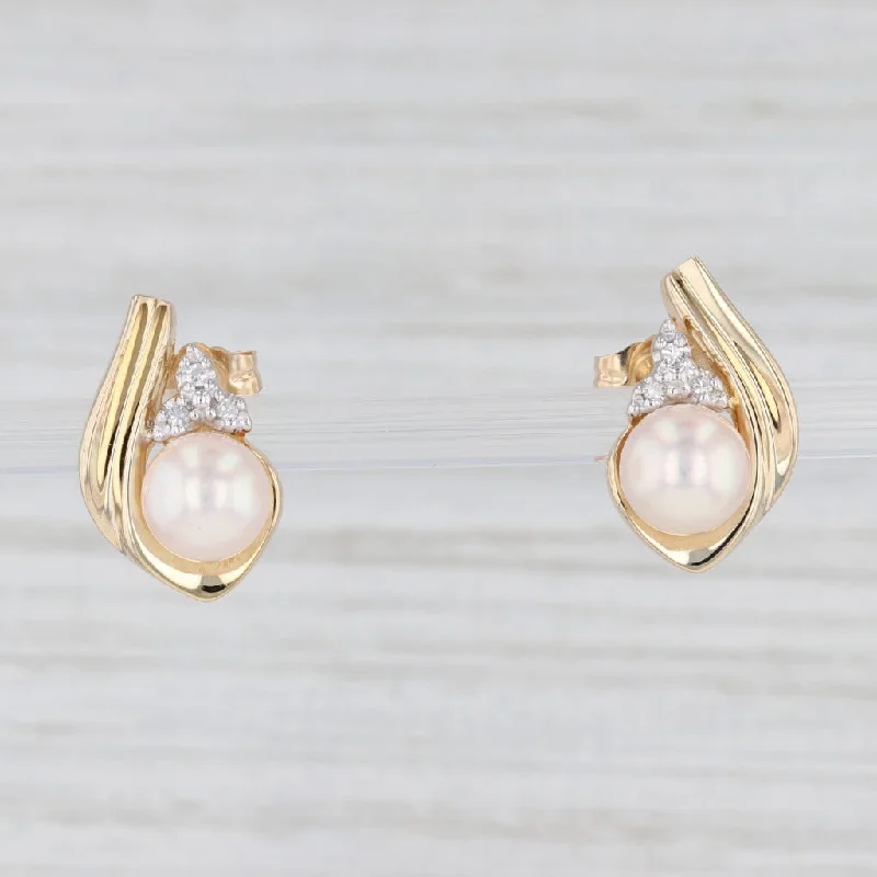 women's earrings with subtle elegance -Cultured Pearl Diamond Teardrop Earrings 14k Yellow Gold Pierced Drops