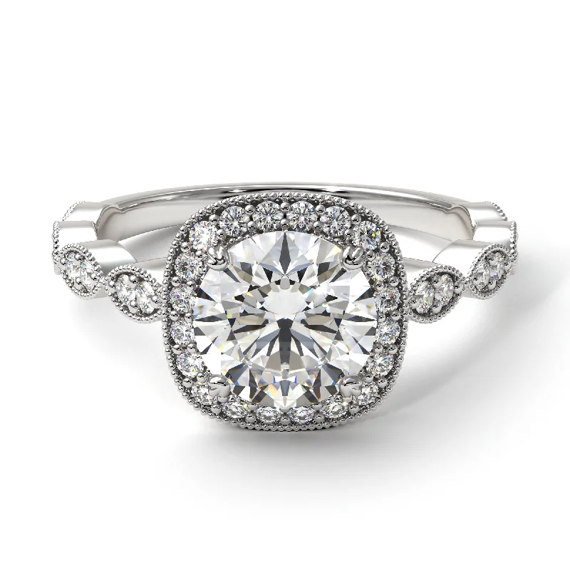 women's engagement rings with halo design -Vintage Inspired Diamond Halo Ring - Frances No. 3