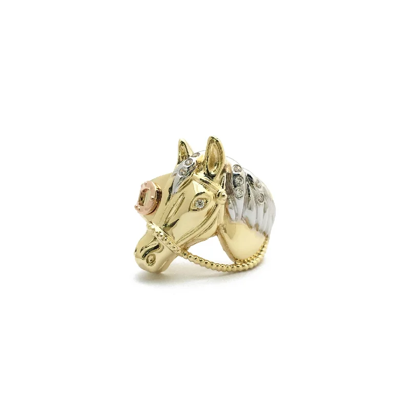 women's rings with halo setting -Race Horse Tri-Color Ring (14K)